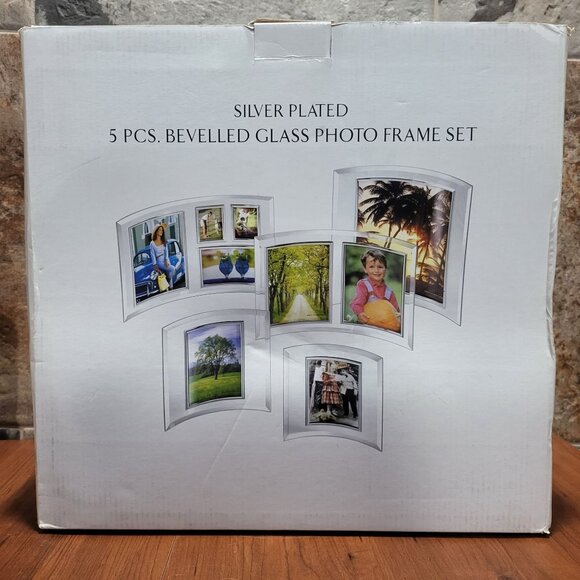 Silver Plated Bevelled Glass Photo Frames Set 5 Pcs - Picture 1 of 10